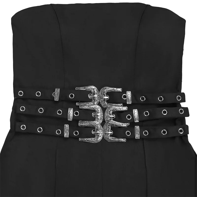 Doyerl ปิดไหล่ Strapless Elegant Jumpsuit ผู้หญิงคลับสวม Night Party ปุ่มโลหะเอวสูงขากว้าง Rompers Monos
