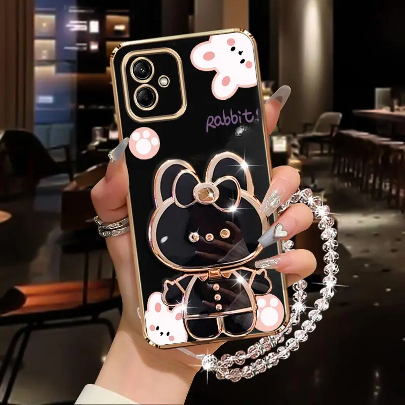 Diamond Strap Rabbit Phone Holder Case For Samsung Galaxy A01 A02 A03 A04 A05 A10 A11 A12 A23 A20S A21S A30 A31 A50 Stand Cover