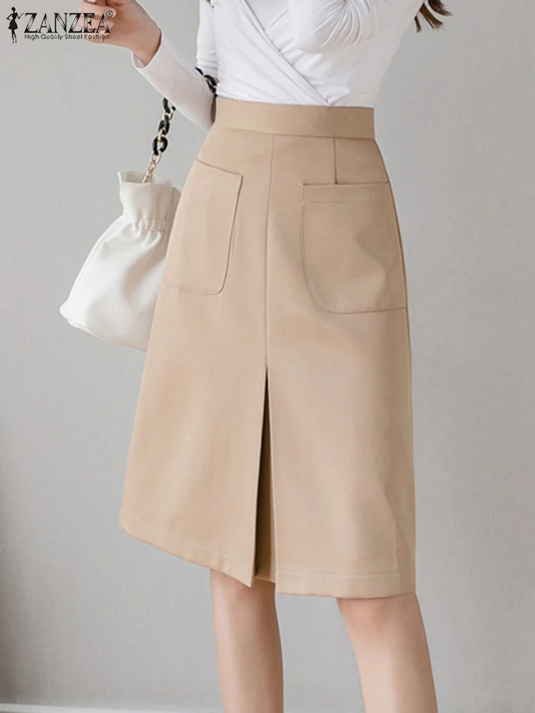 ZANZEA Elegant Office Lady Skirts Summer Women Fashion Party Skirt High Waist Solid Faldas Saia Jupe Casual OL Work Vestidos