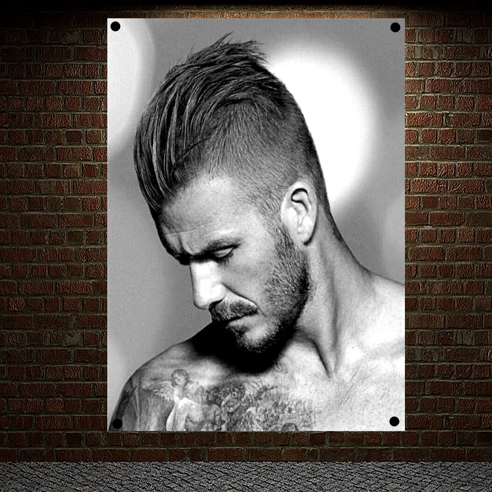 

Football star-Hairstyle Beard-Designs Hair Salon Tapestry Banner Flag Four-Hole Cloth Art Canvas Painting Barber Shop Wall Decor