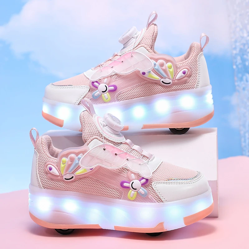 

Новинка 2023 года: зимние детские каблуки: стильная легкая повседневная спортивная обувь с подсветкой на 4 колесах для девочек в корейском стиле и вращающейся пряжкой
