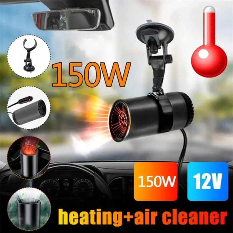 12V Car Heater Vehicle Heating Cooling Fan Portable Defrosting And Defogging Small Electrical Appliance Fun With Suction Holder