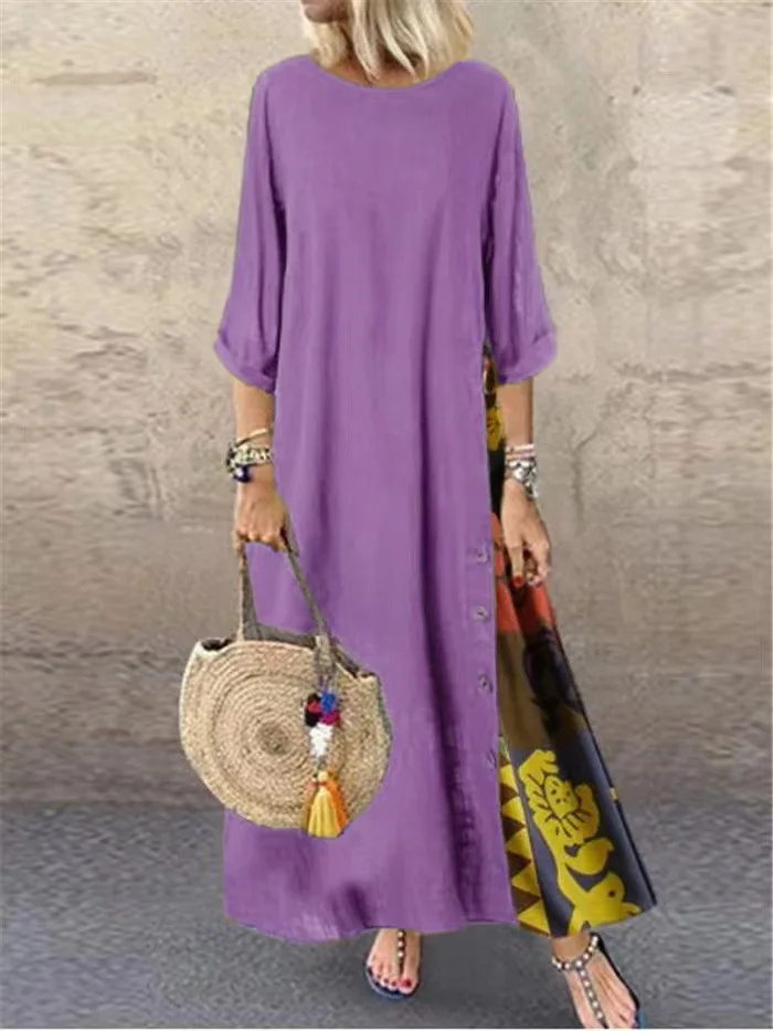 Women\'s Fashion Casual Loose Big Swing Half Sleeve Long Dress Floral Holiday Maxi Dress Plus Size Vestidos Longos Robe