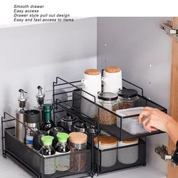 2 Tier Sliding Cabinet Basket Kitchen Organizer Under Sink Drawer Storage Rack With Pull Out Drawers Bathroom Storage Rack