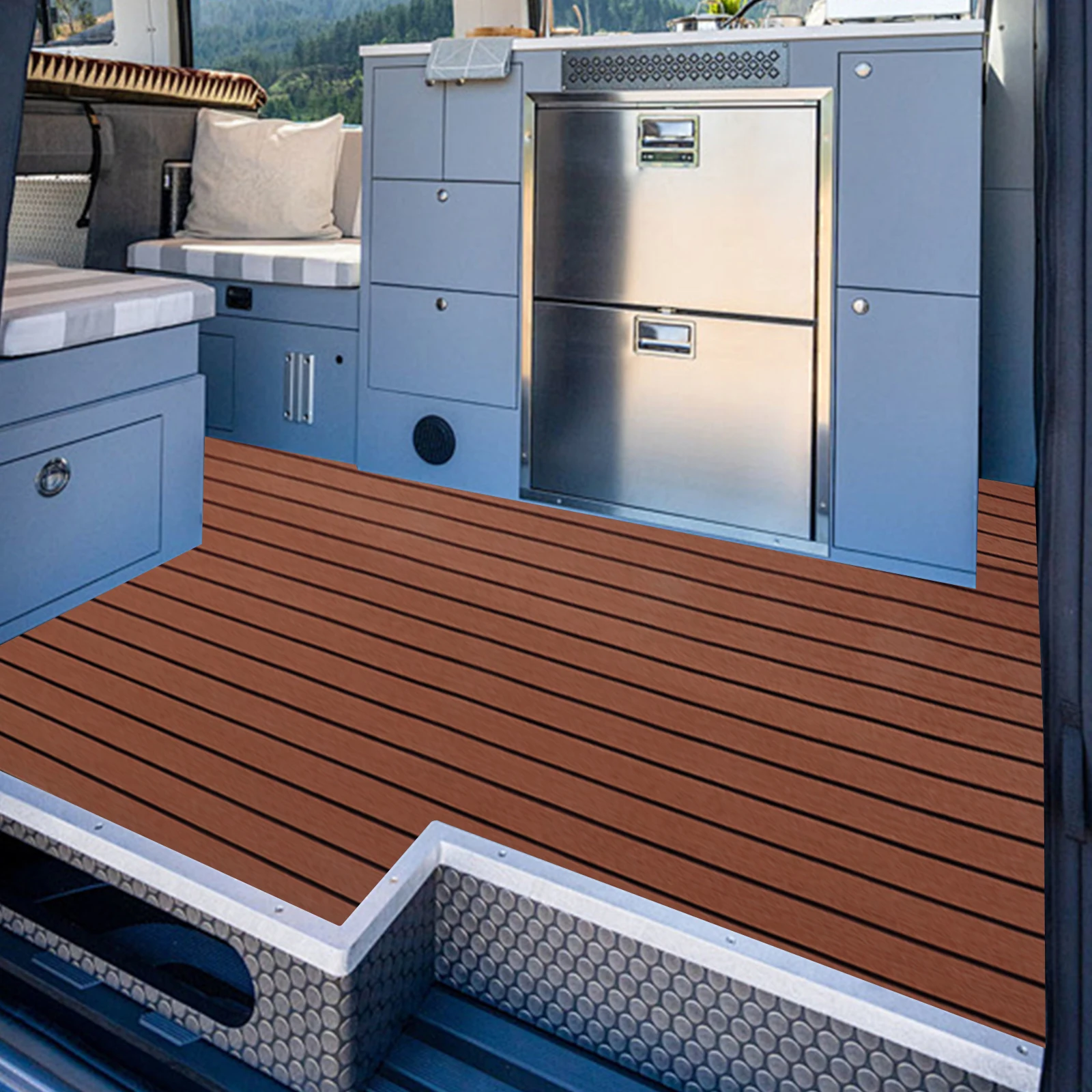 

240x90cm EVA Foam Faux Teak Boat Deck Mat Teak Marine Floor Self-Adhesive Boat Yacht Waterproof Flooring Decking