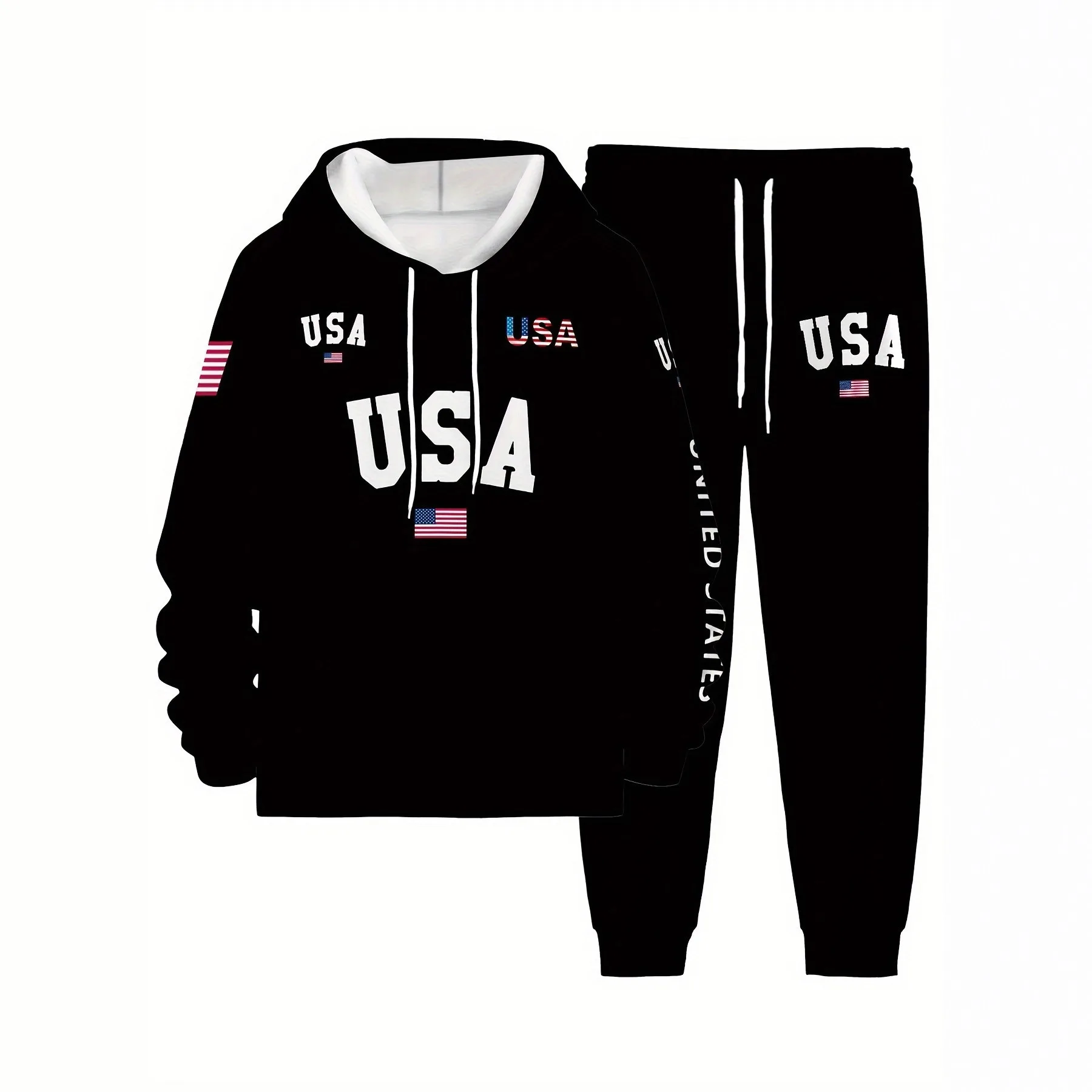 

2025 Mens Casual Fashion Hooded Sweatshirt Set Long Sleeve 3D Print Activewear with Sweatpants