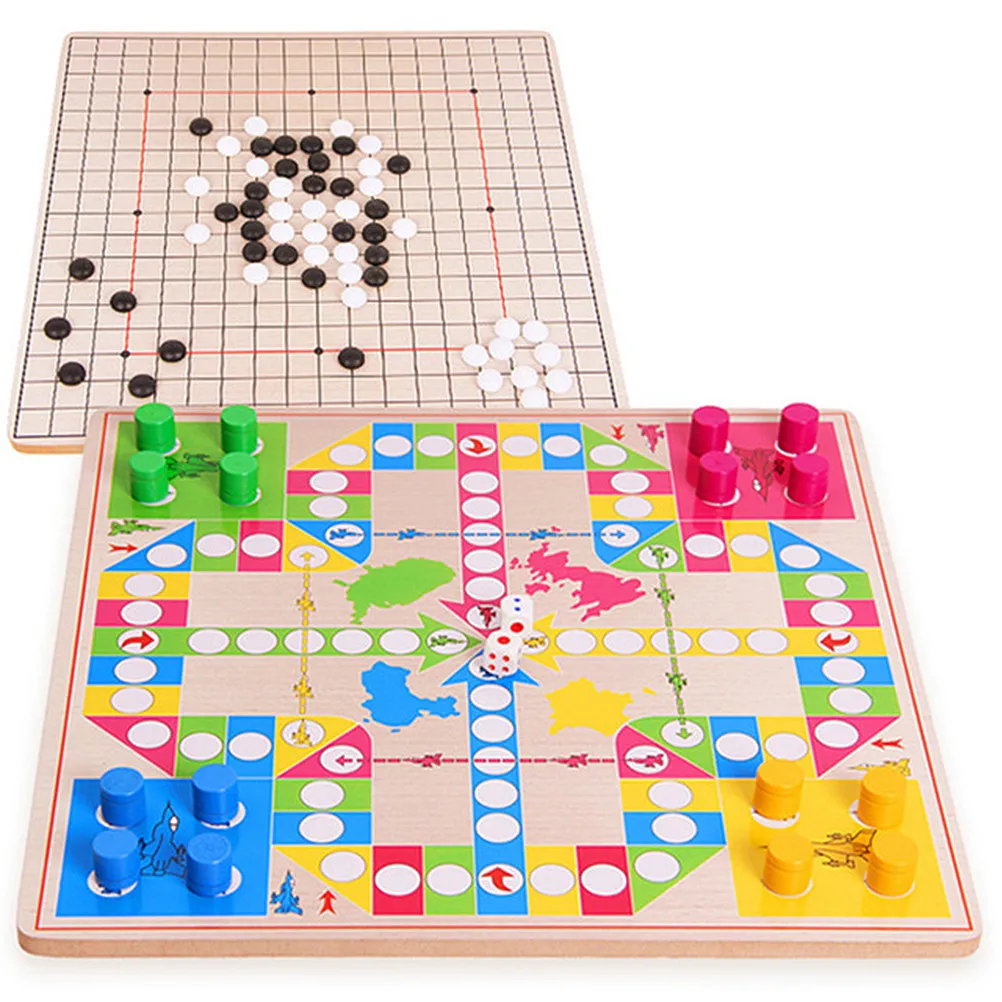 

1Set Multi-Function Flying Chess Five-in-A-Row Game Board Wooden Two-in-One Educational Plaything Family Board
