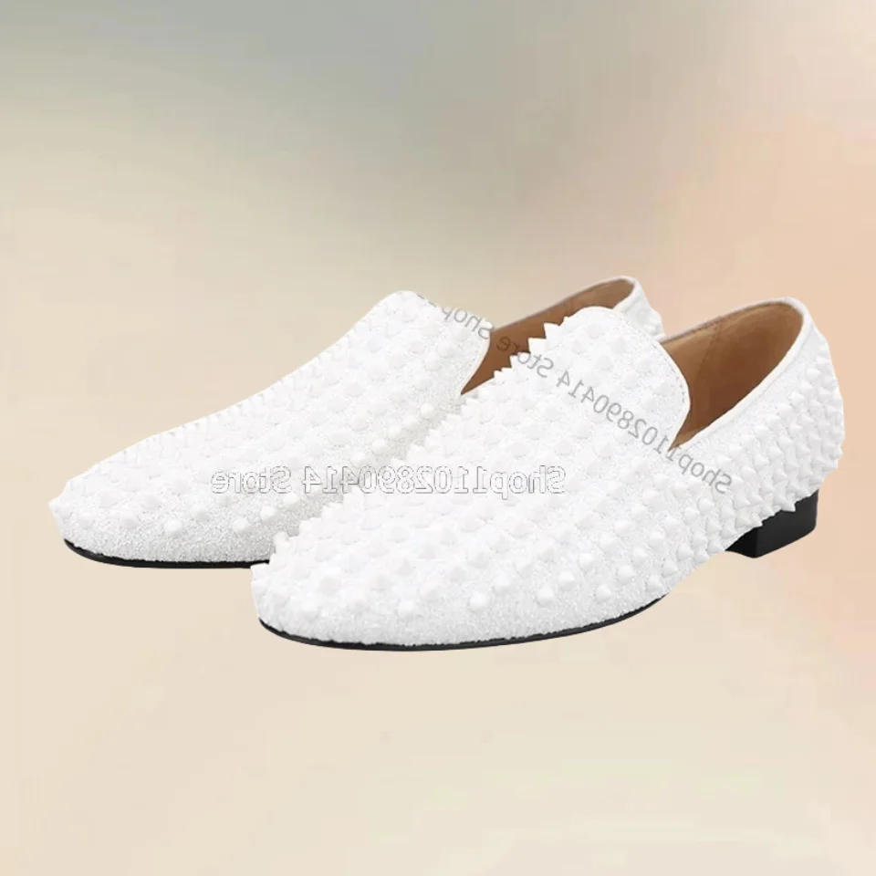 

White Rivets Decor Giltter Men Loafers Fashion Slip On Men Shoes Classic Italy Style Handcraft Party Big Size Men Casual Shoes