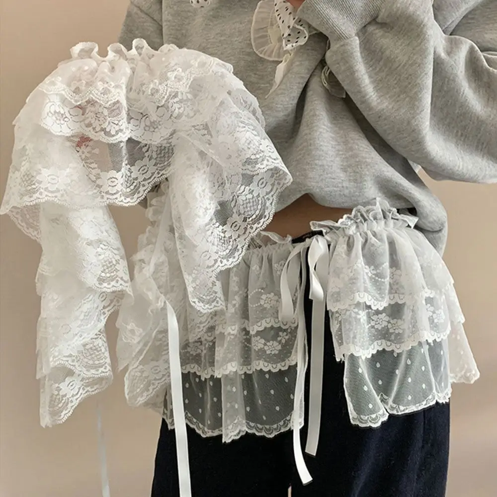 Rok Kasa Berlapis Renda Bunga Fashion Y2k Pakaian Jalanan Rok Mini Tali Agaric Rok Pembungkus Celemek