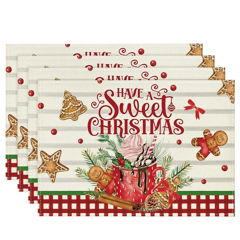 2025 Trend 4PCS Xmas Trees Snow Pink Christmas Placemats Winter Table Mats For Kitchen Dining Decoration