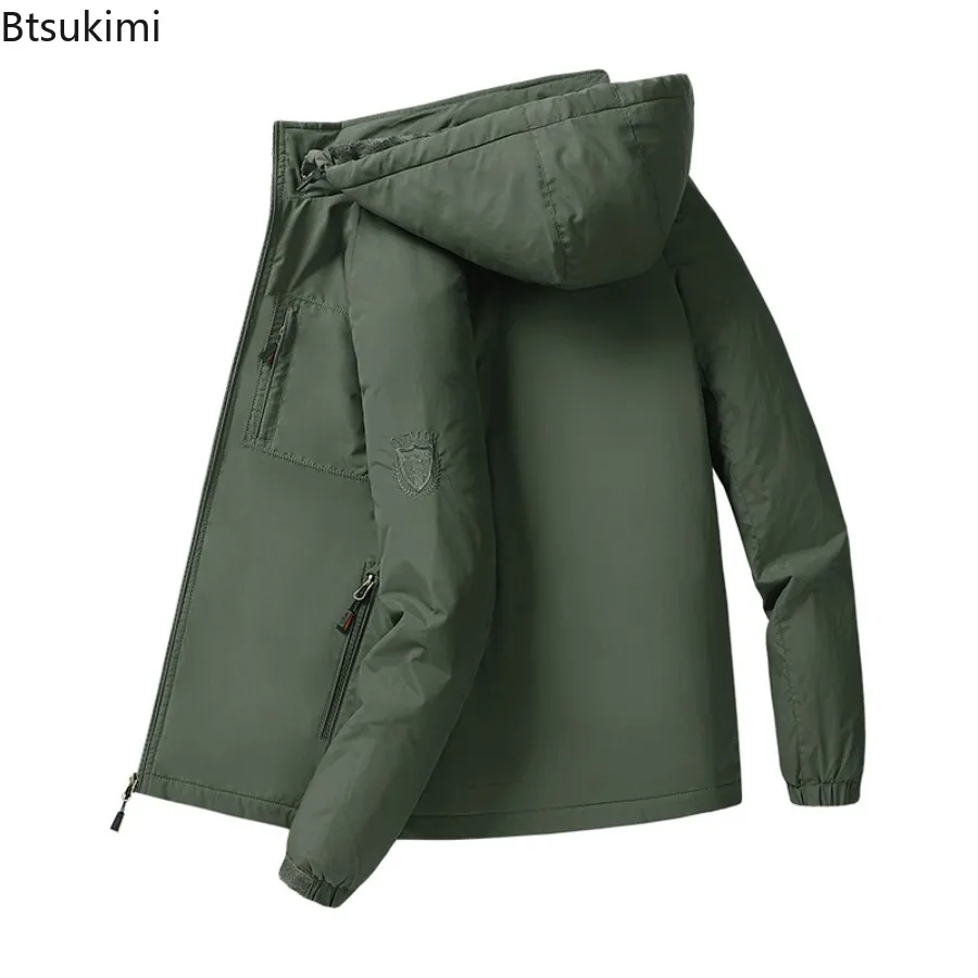 2025 Men's Outdoor Casual Hooded Jackets Autumn Winter Thickened Fleece Warm Outerwear Men Windproof Breathable Parkas Jackets