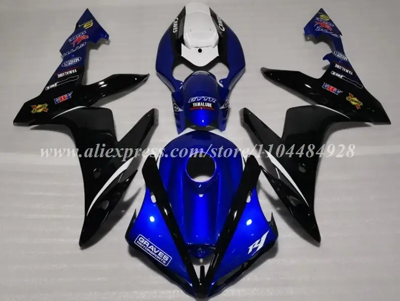 4Gifts New ABS Motorcycle Fairings Kit Fit For YAMAHA R1 2004 2005 2006 04 05 06 Bodywork Set Custom Black Blue + Tank Cover