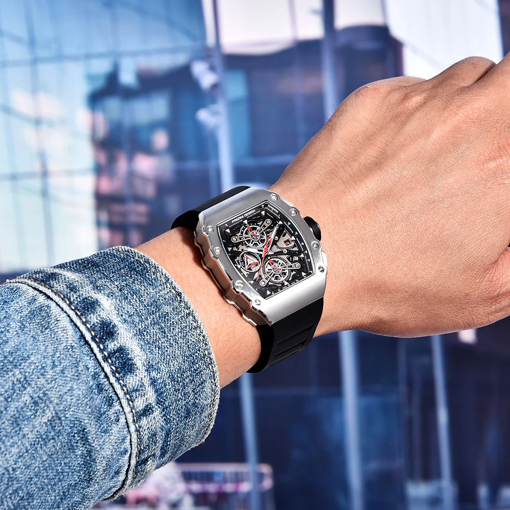 PAGANI تصميم الهيكل العظمي ساعات كوارتز VH88 الياقوت الزجاج 50 متر مقاوم للماء ساعة من الفولاذ المقاوم للصدأ للرجال reloj hombre PDYS011