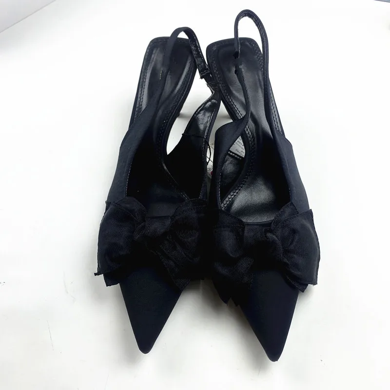 TRAF Black Butterfly-knot Stiletto Pumps New Sexy Temperament Party Lady Sandals Shoes 2024 Women Pointed Slingbacks High Heels