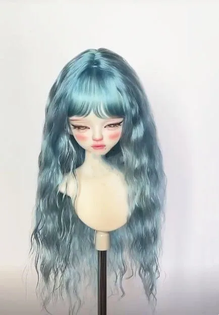 

Fashion Hardhead Shell 1/4 BJD Doll Mohair Hair, Cyan-Blue Roll Wig Free Shipping