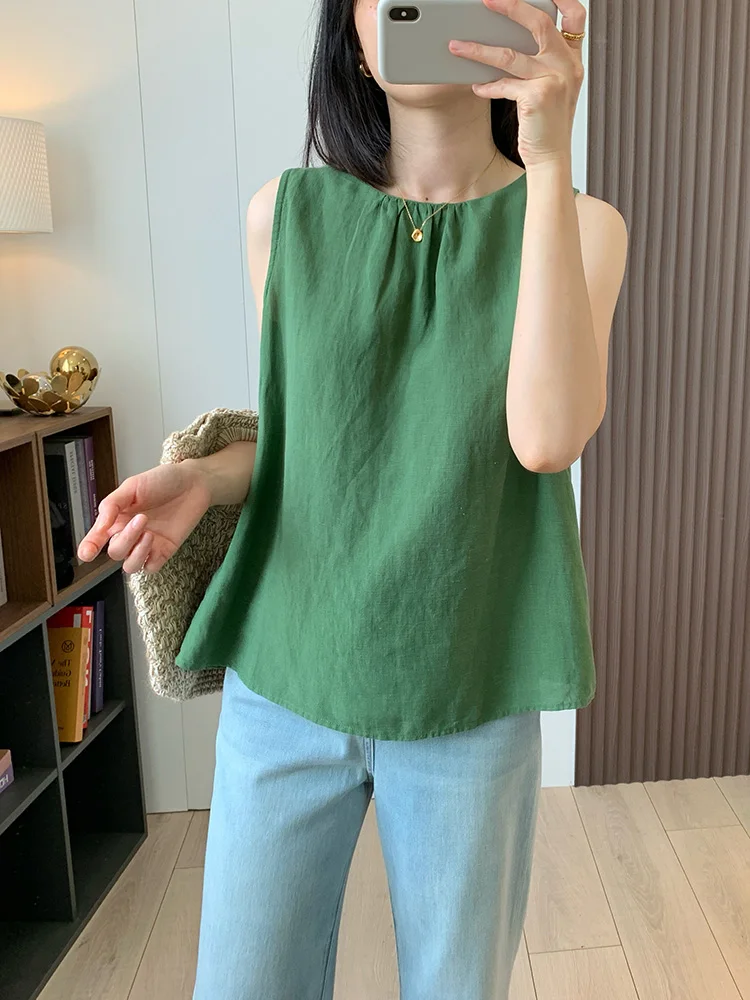 

Двусторонняя универсальная блузка из шелкового льна с круглым вырезом, простым дизайном, на пуговицах, свободного кроя, летняя женская модель