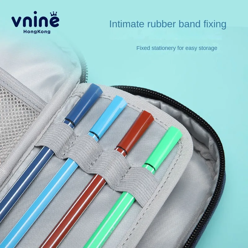 VNINE Elementary School Pencil Bag Girls English Style Multi functional Stationery Box Large Capacity Pencil Box Boys Simple