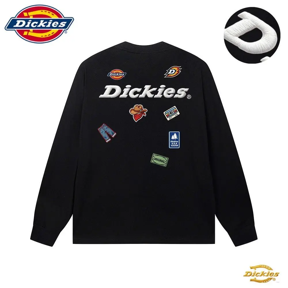 Dickies Spring Fall New Pure Cotton Hoodie, Embroidered Trendy Loose Crewneck Pullover Long Sleeve Casual Top