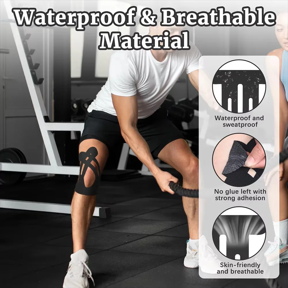 5PCS Precut Knee Kinesiology Tape Waterproof Elastic Breathable Athletic Tape Sports Bandage for Running Hiking & Daily Support