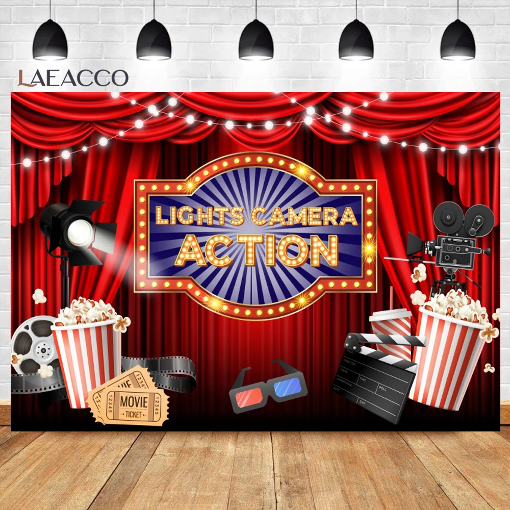 Cinema Film Theme Birthday Photo Backdrop Popcorn Stage Red Carpet Birthday Party Photocall Photography Background Photo Studio