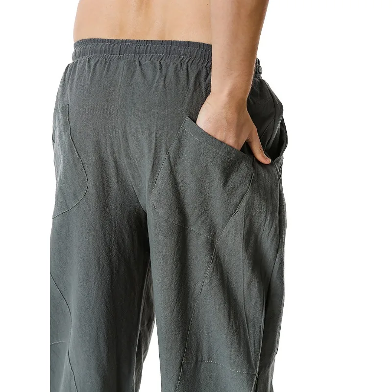 Pantalones de Yoga de lino y algodón para hombre, ropa informal, ligera, con cintura elástica, 4 colores, novedad de verano 2024