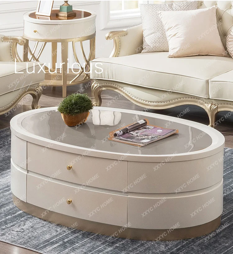 

light luxury solid wood coffee table modern simple coffee table oval glass tea table