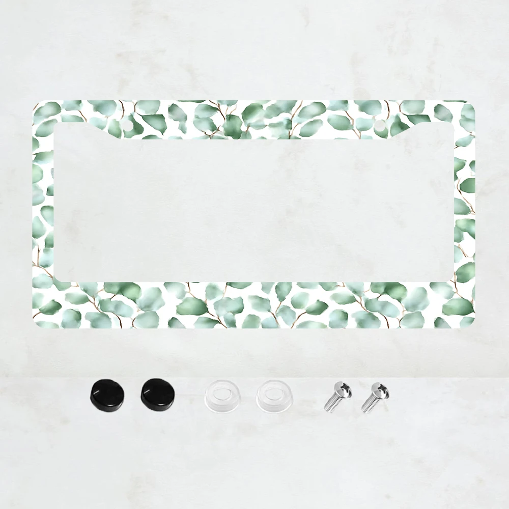 

Рамка для номерного знака с акварельными листьями эвкалипта - держатель для автомобильного номерного знака в стиле бохо с зеленью