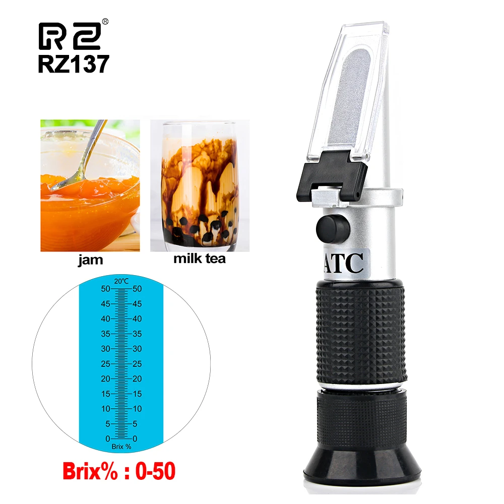 

RZ Brix Refractometer Brix Scales 0~50% Hand Held Grape Refractometer Sugar Food Beverages ATC Concentration Saccharimeter Meter