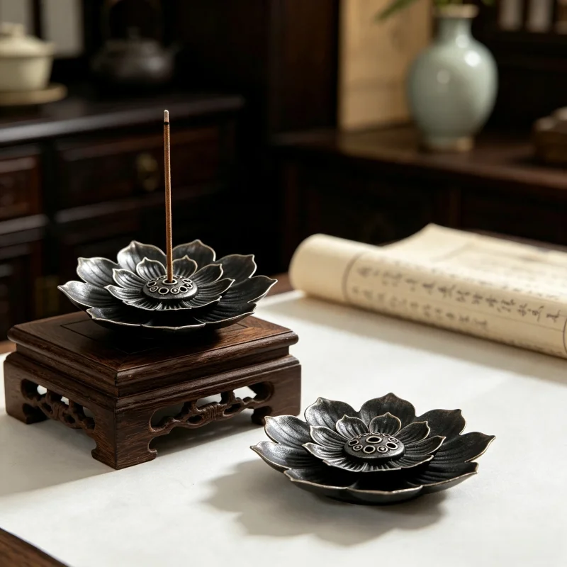 2 in 1 Alloy Incense Burner Metal sandalwood Incense Sticks Holder Buddhism Zen Lotus Sticks Incense Censer Nasturtium Ashtray