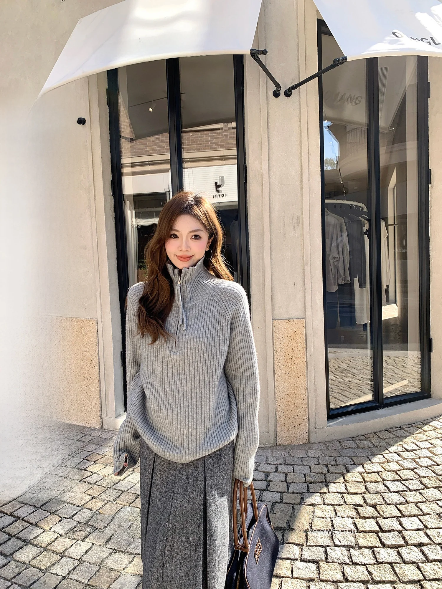 

Slimming Knitted Sweater Women's New Sle Autumn Winter Aeo oulder Insertion Stand Collar Turn down Collar Long Sve