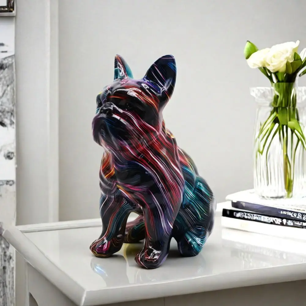Kawaii Graffiti French Bulldog Statue Mini Cartoon Colorful Dog Statue Handmade Romance Painted Bulldog Statue Garden