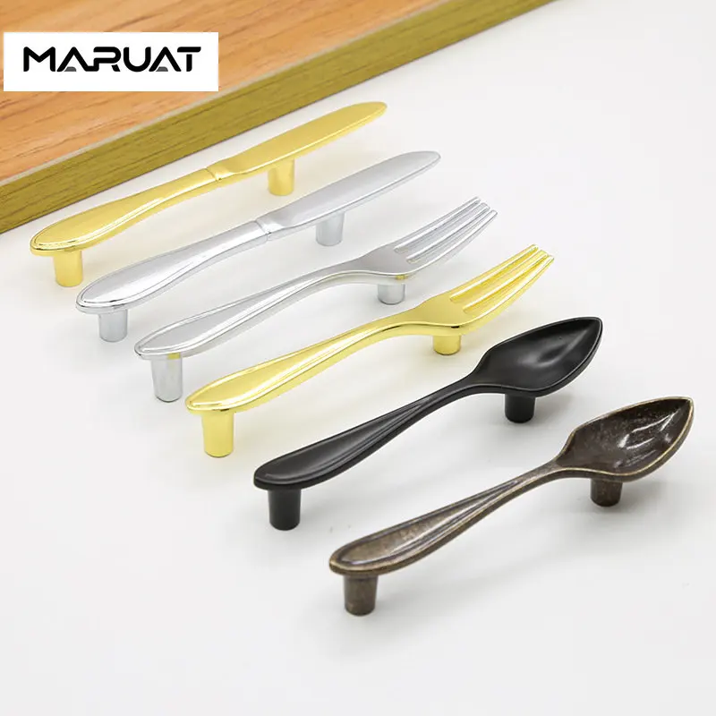 Drawer Knobs Kitchen Handles Creative Knife Spoon Fork Design Kitchen Cabinet Handles Unique Cupboard Knobs Fashion Hardware