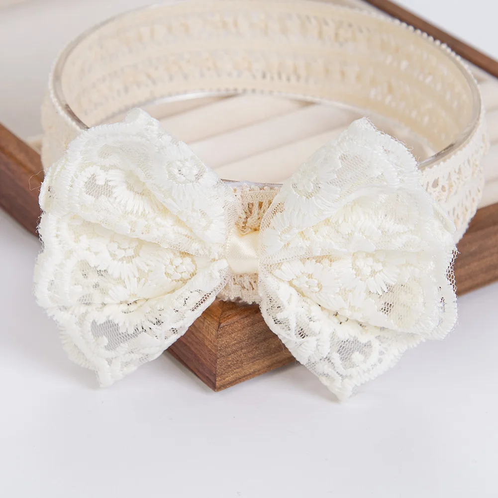

Cream Lace Baby Headbands for Newborn Princess Boys Girls Wide Rhinstone Pearl Hairbands Kids Headwear
