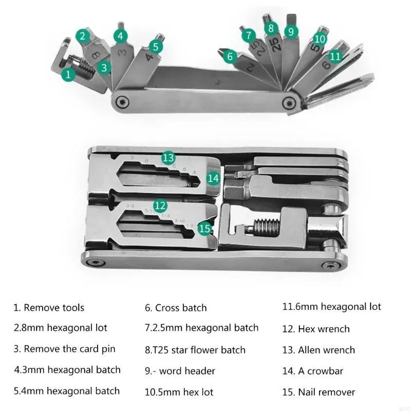

M89D Compact 15 in 1 Bike Repair Tool for Road & Mountain Cycling Multitools