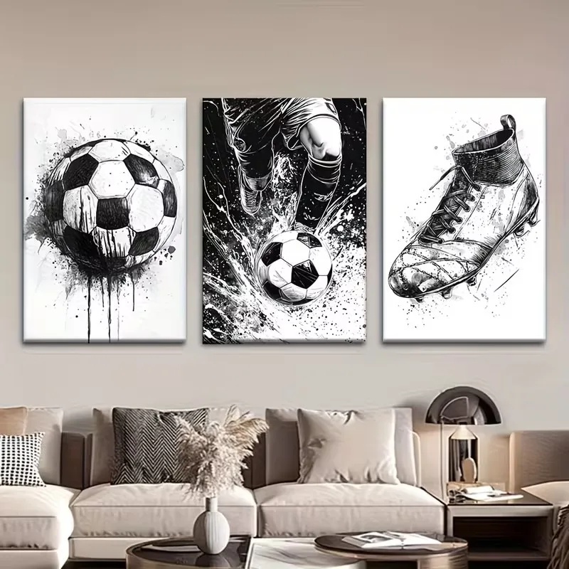 3pcs Abstract Graffiti Football Poster and Prints Football Boots Canvas Painting Wall Art Picture for Living Room Home Decor