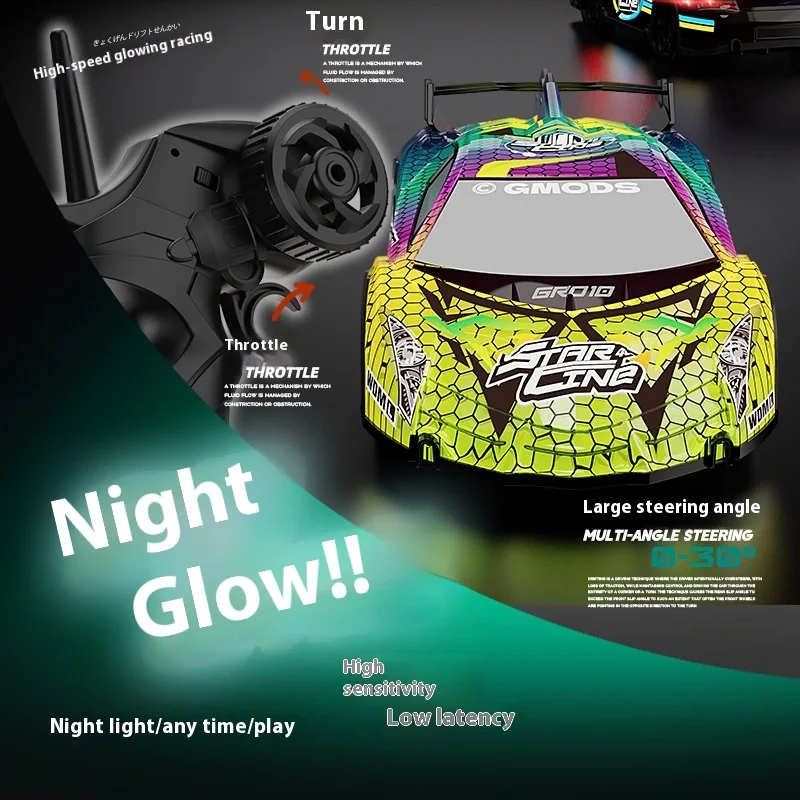Coche de carreras teledirigido con tracción en las cuatro ruedas de 2,4g, juguete de deriva eléctrica, simulación luminosa nocturna, juguete para niños, regalo de vacaciones