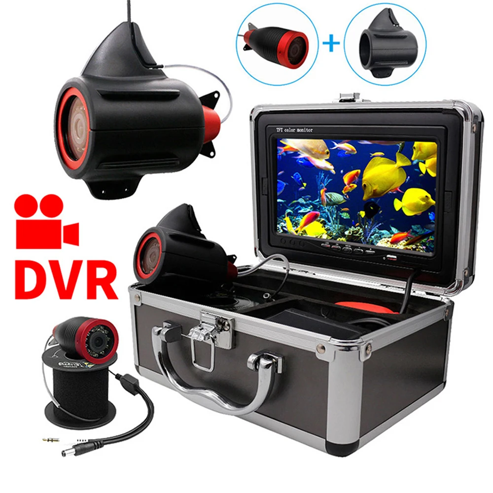 

7 Inch DVR Underwater Fishing Camera Portable Video Fish Finder Features Rmovable Sun-visor & 12 IR LED Lights for Fishing