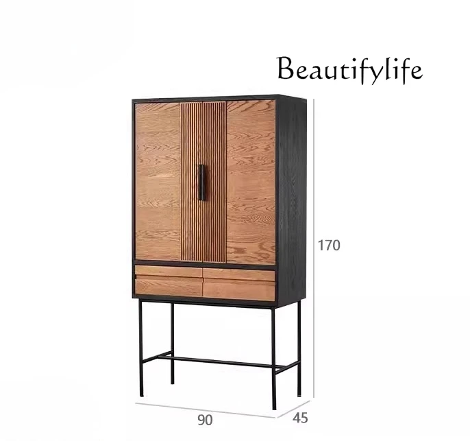 

Modern simple color matching, storage, wabi-**** wind design, solid wood vertical cabinet, medieval retro wine cabinet