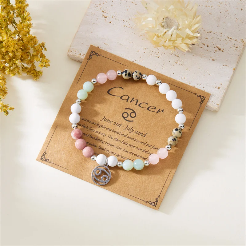 Minimalistische Bunte Naturstein-Perlenarmbänder für Damen und Herren, Modische Handgefertigte 12 Sternzeichen-Armbänder, Schmuck – Detail 20