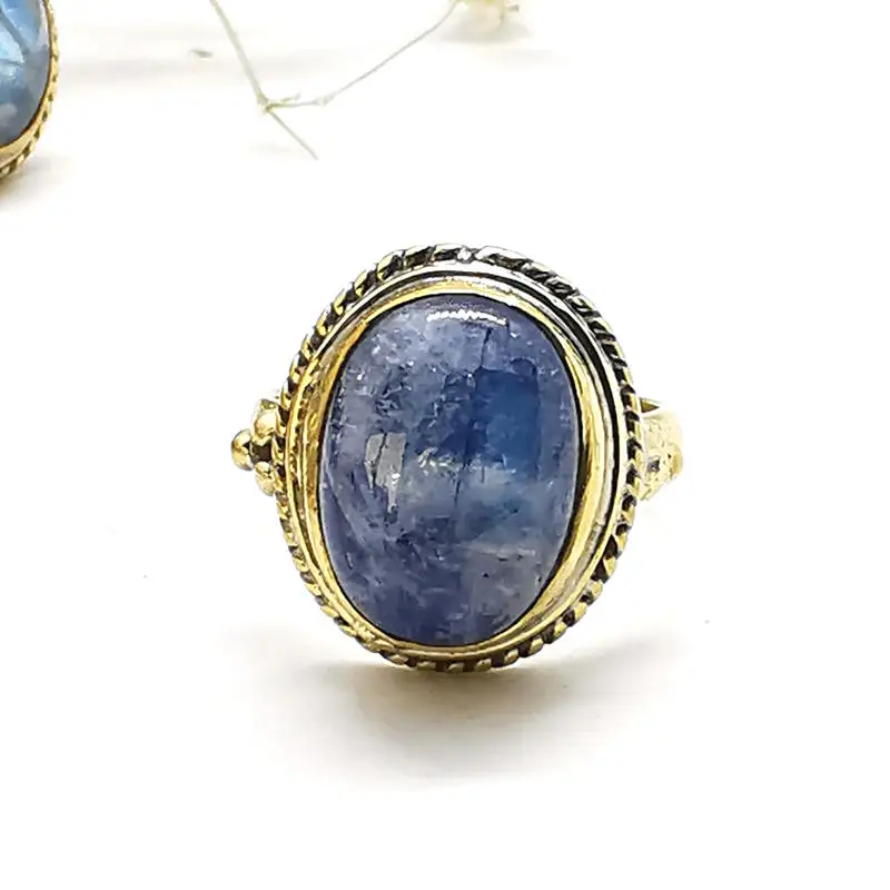 Natural Stone Rings Brass Inlaid Moonstone Lovely Vintage Rings for Lady From Nepal R210