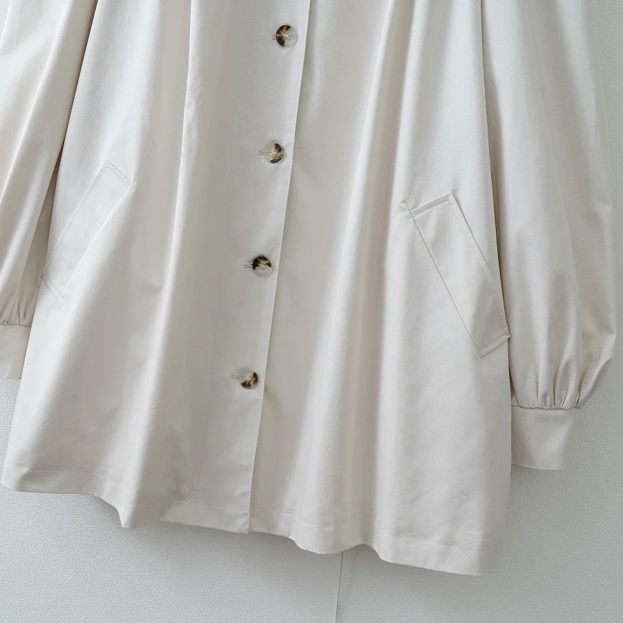 Women's Puff Sleeve Cotton Trench Coat for Spring and Fall