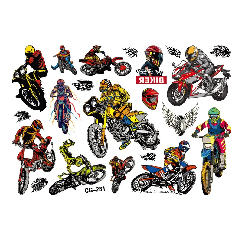 Motorcycle Racing Figure Tattoo Stickers for Kids, Desenhos animados, Dirt Bike, Meninos, Meninas, Natal, Aniversário, Fontes do Partido, Decoração,