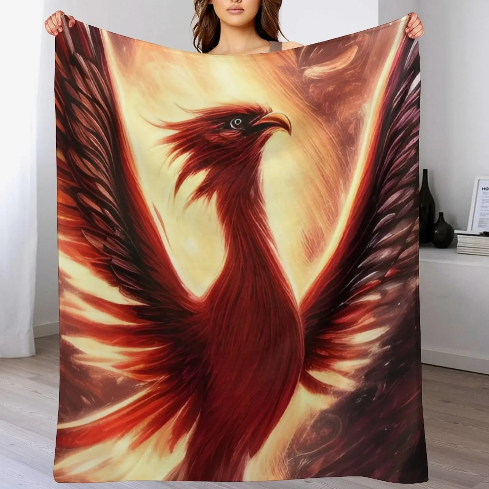 

Red Phoenix Fantasy Mythical Creature Throw Blanket Travel Size Cozy Blanket for Plane Train