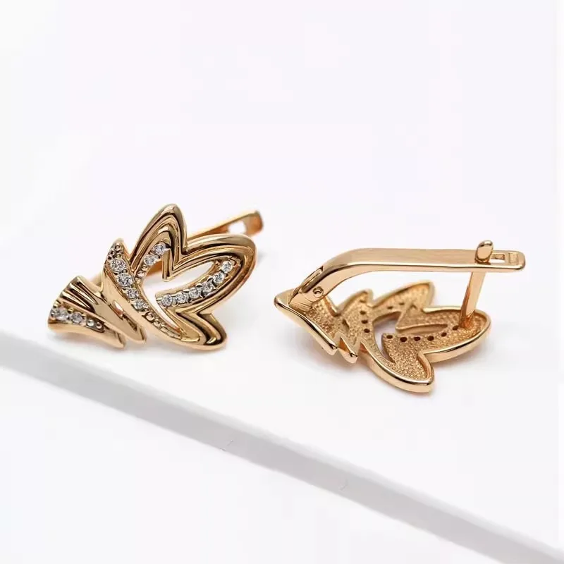 New in Fashion 585 Purple Gold Earings Plated 14K Rose Gold Inlaid Crystal Earrings for Women Fashion and Sweet Jewelry