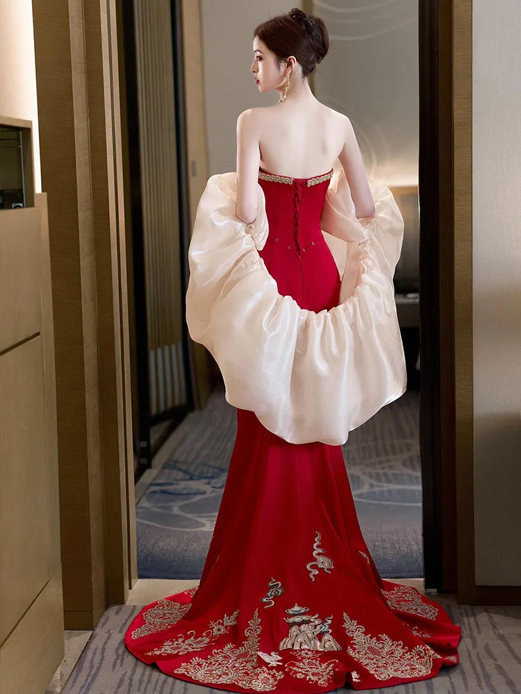 Xiuhe Dress Bride Wedding Asian Engagement Party Toasting Attire Celebration Cheongsam in Orient Qipao Dress