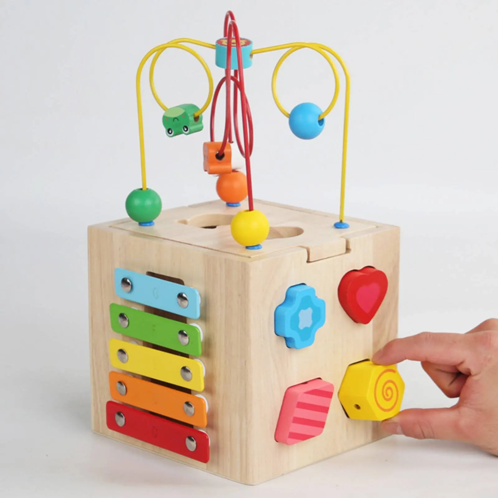 子供主導のアクティビティキューブ-多機能子供主導のビジーボックス-木製アクティビティキューブ-微細運動能力を養う子供用おもちゃ-無垢材