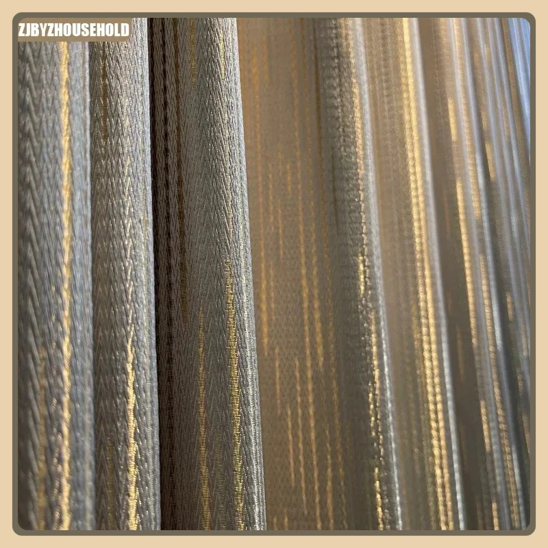 

Room Curtains Modern Minimalist Gold Thread Jacquard Gold Light Luxury Champagne High Precision Blackout Curtain Fashion