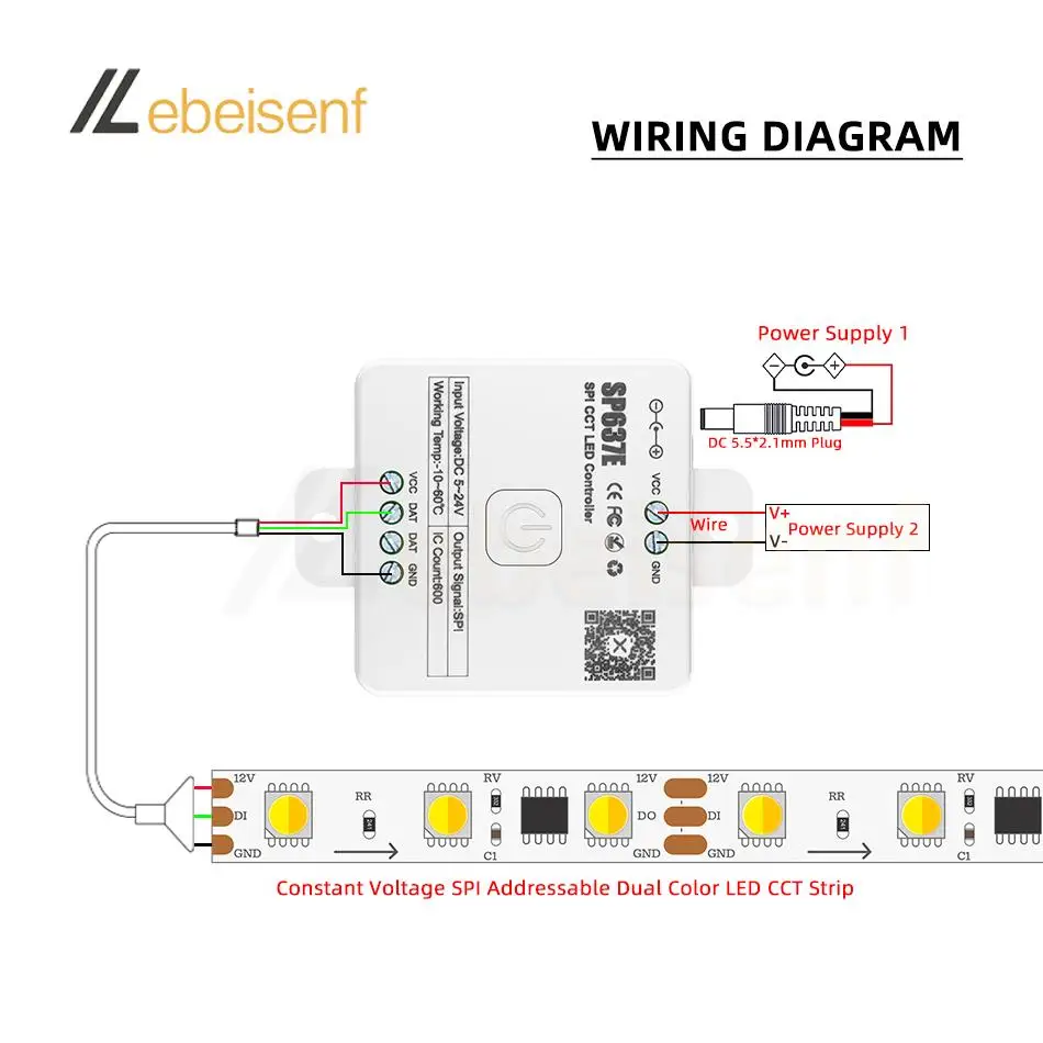 Smart SP637E SPI LED Controller DC 5V 12V 24V 600ICs indirizzabile Pixel Bluetooth Music Dimmer 2.4G RF pannello remoto Touch a 4 Zone