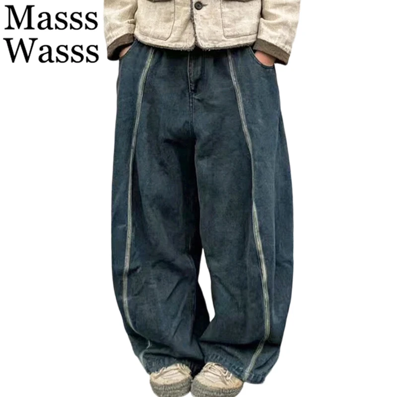 

Masss Wasss 2026 British Vintage Jeans Ladies Fashion Classic Striped Denim Pants Womens Spring Leisure Elastic Waist Trousers