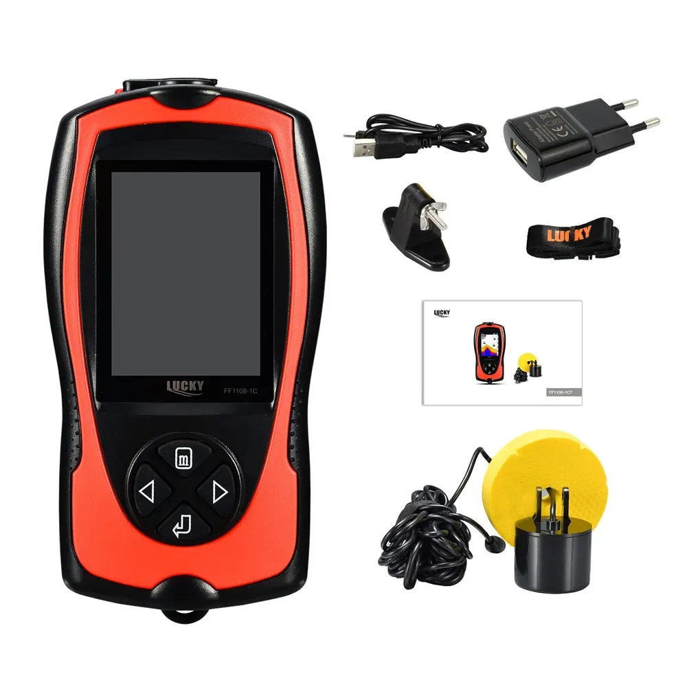 محظوظ FF1108-1CT المحمولة السونار صياد السمك 100 متر عمق صدى أسلم مكتشف 2.4 بوصة TFT اللون LCD Fishfinder بحيرة الصيد البحري